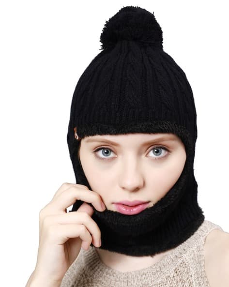 Pom Pom Amazon Winter Cap Women Knitted Pom Pom Balaclava Fur Cap