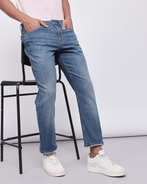 Stone Washed Tapered Fit Jeans