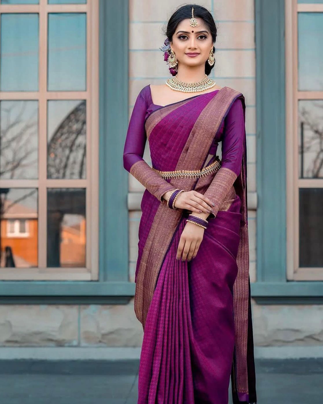 Buy Purple U Neck Sarees Online for Women in USA