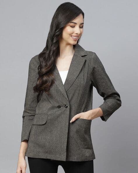 Women Double Breasted Blazer with Flap Pockets