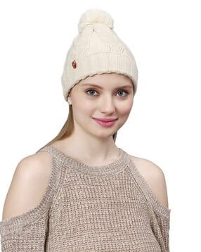 bharatasya Women Knitted Pom Pom Beanie Cap-picture-22