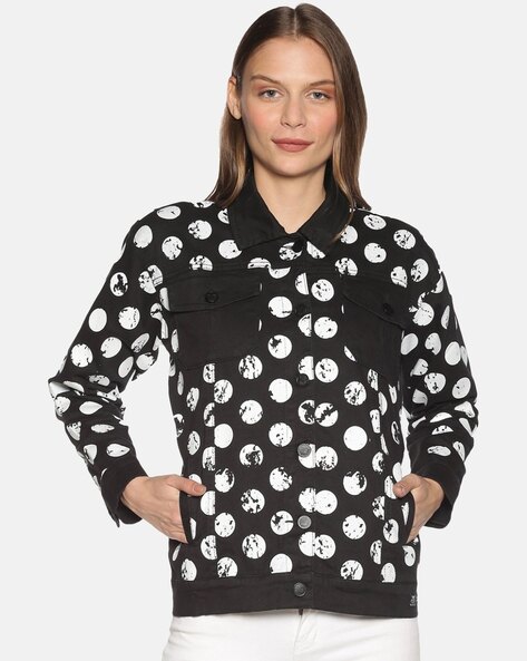 Black and white outlet polka dot denim jacket