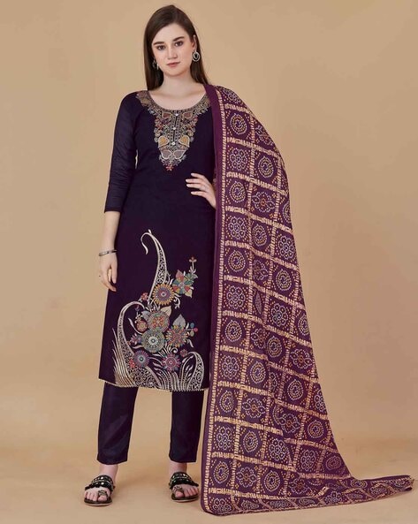 Women Embroidered Unstitched Dress Material Price in India