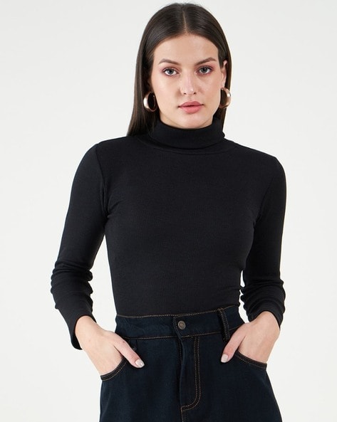 Bitterlime Women Knitted High-Neck Fitted Top