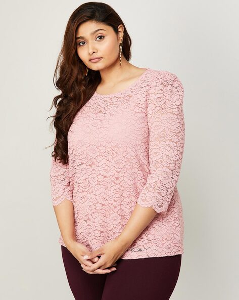 Lace Round Neck Plus Size Top