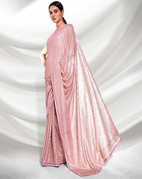 Dusty Rose Satin Silk Saree With Handmade Tassels On Pallu – kreationbykj