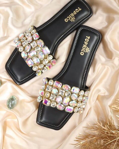 Flat sandals best sale with crystals