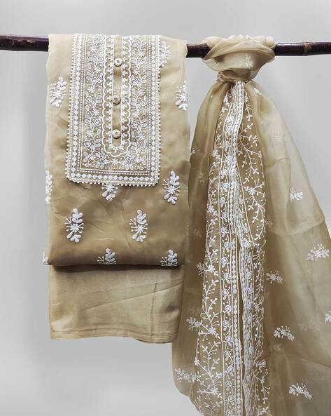 Women Embroidered Unstitched Dress Material with Dupatta Price in India