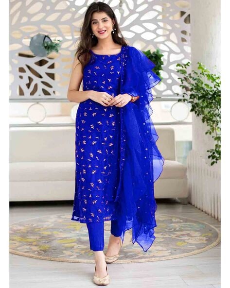 Women Embroidered Semi-Stitched Straight Dress Material Price in India