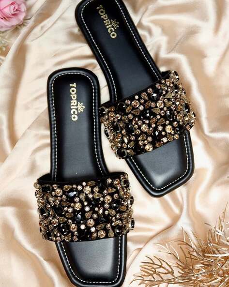 Black bling flat sandals new arrivals