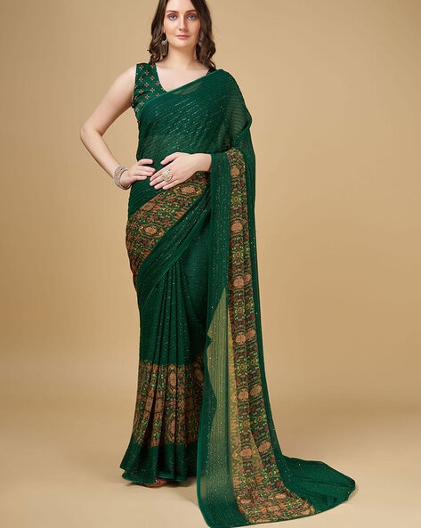 Buy online Women's Self Design Green Colored Saree With Blouse from ethnic  wear for Women by Arhi for ₹2169 at 25% off | 2024 Limeroad.com