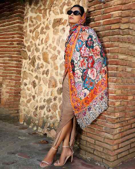 Handwoven Pashmina Wool Kalamkari Design Stole Price in India