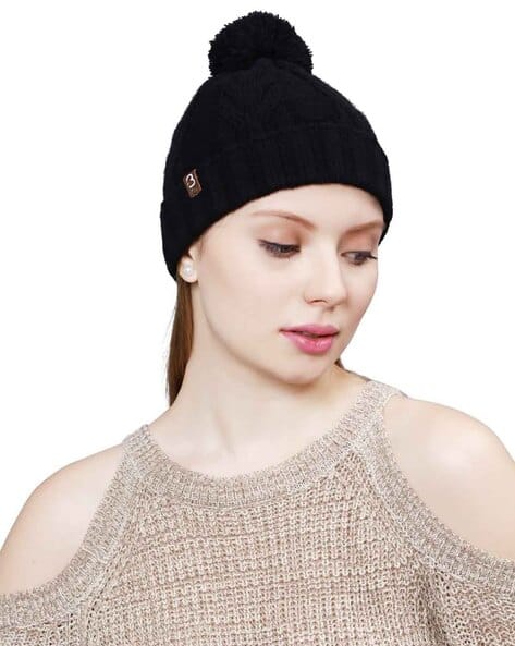 Pom Pom Beanie Hats Buy Black Caps Hats For Women By Bharatasya Online