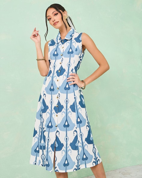 Ikat-Print Matte-Jersey Flounce Dress | Michael Kors