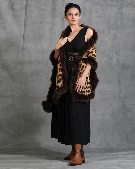 Animal Print Handwoven Cashmere Wool Fur Stole Price in India