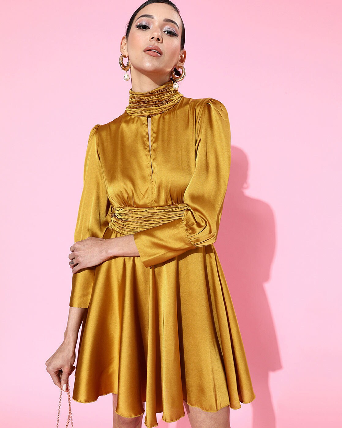 High neck outlet mustard dress