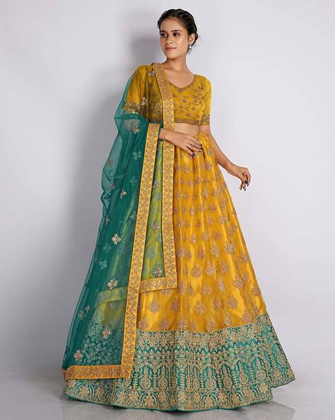 Mustard Tafetta Lehenga Purple Choli Organza Set – Nitika Gujral