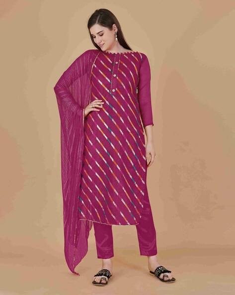 Women Striped 3-Piece Unstitched Dress Material Price in India