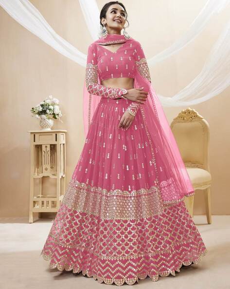 Buy FUSIONIC Dori And Stone Work Pink Color Lehenga With Net Dupatta For  Women at Amazon.in