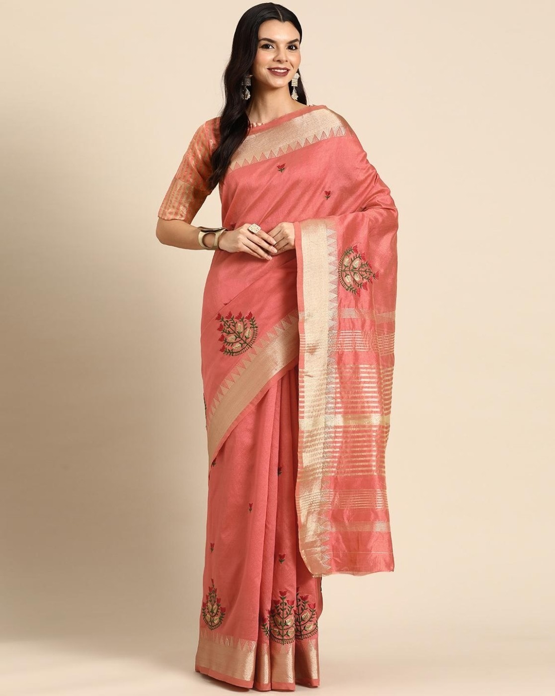 Peach Soft Cotton Flower Zari Woven Saree – TASARIKA - India's Most Loved  Sarees!