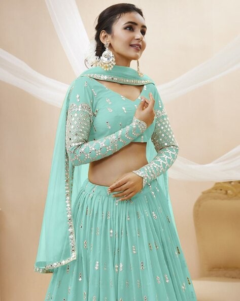 Buy Gorgeous Blue Embroidered Net Reception Wear Lehenga Choli - Zeel  Clothing