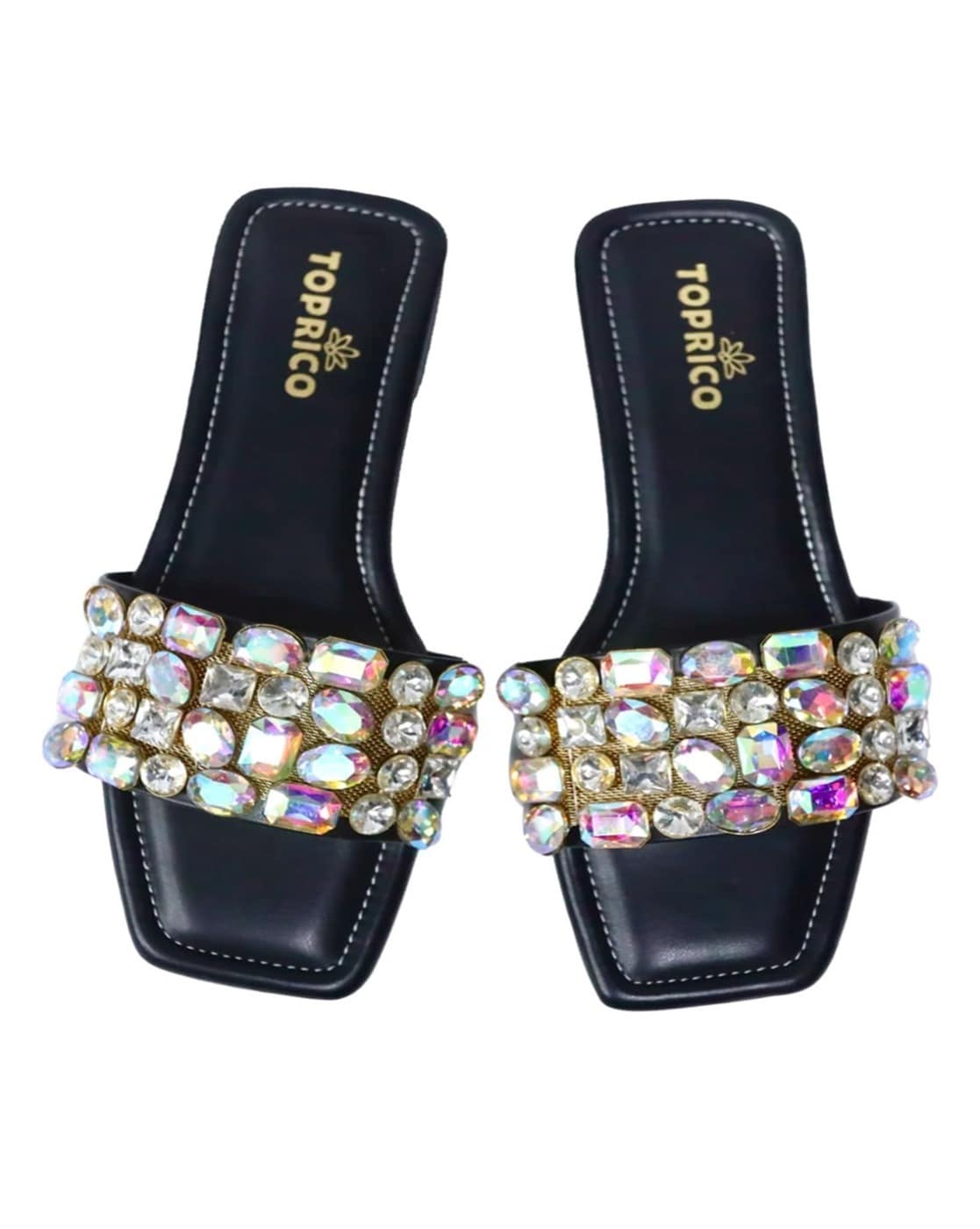 Svetlana Slip-On Gemstone Sandals (Black) · NanaMacs