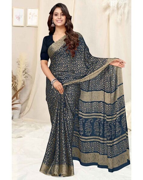 Hand Painted Batik Print Saree Cotton & Silk Online - SSethnics - SSEthnics