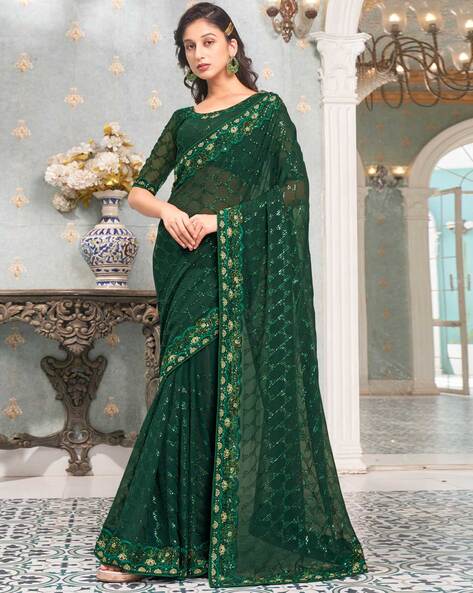 The Allure of Dark Green Banarasi Copper Zari Woven Silk Sarees – YNF