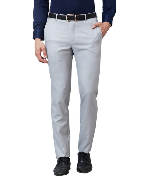 Buy Raymond Men's PLEATLESS Contemporary FIT Dark Blue Formal Trousers at  Amazon.in