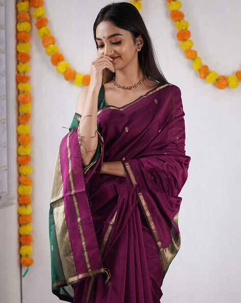 Grey & Maroon Combination Organza Silk Saree – StylebyPanaaash