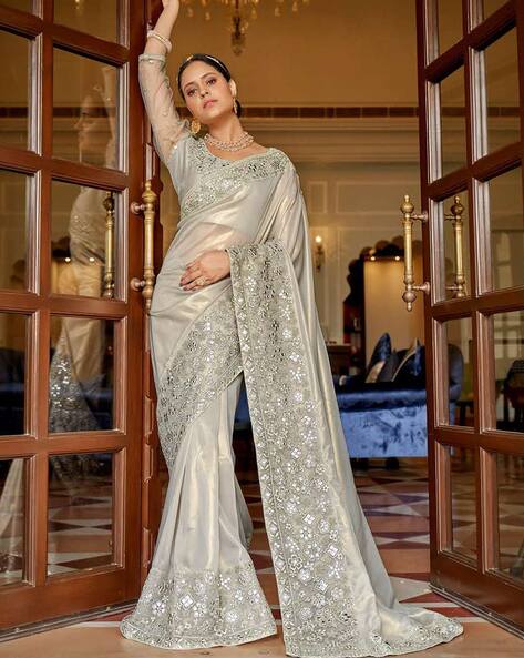 Buy Silver Pattu Saree for Women Online from India's Luxury Designers 2024