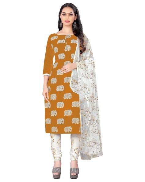 Women Animal Printed 3-Piece Unstitched Dress Material Price in India