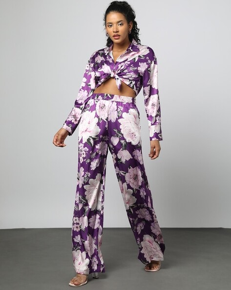 Satin trousers - Purple - Ladies | H&M IN