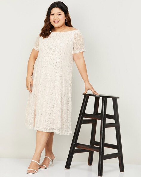 Shein Plus Size White Embroidered Dress-Large