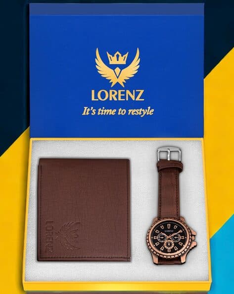 LORENZ Men CM-1054WL-BRN Water-Resistant Analogue Watch & Wallet Set