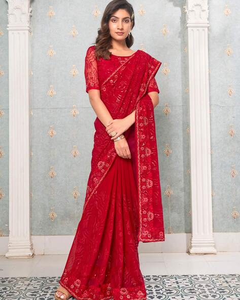 Georgette Abstract Printed, Zari Embellished saree at Rs.581/Catalogue in  surat offer by geet gauri fashion