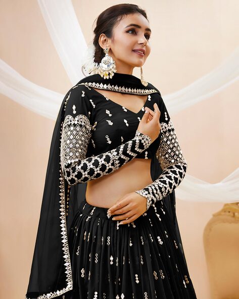 Buy Women's Semi-stitched Embroidered Net Lehenga Choli with Dupatta set ( Black to Black) Online at Best Prices in India - JioMart.