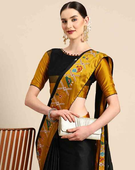 Black Temple Border Kanchipuram Silk Saree