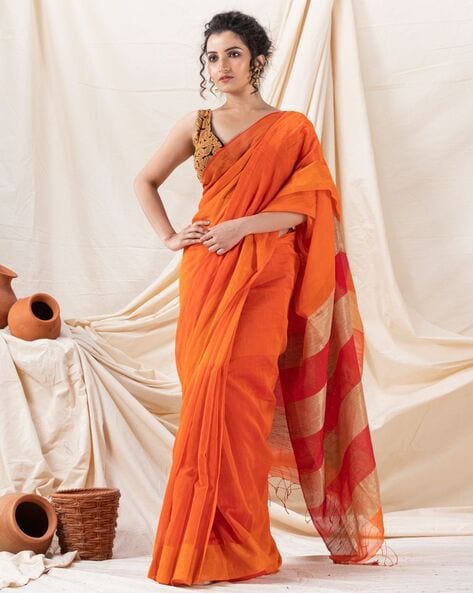 Orange Silk Designer Blouse Saree for Wedding Wear EK20162