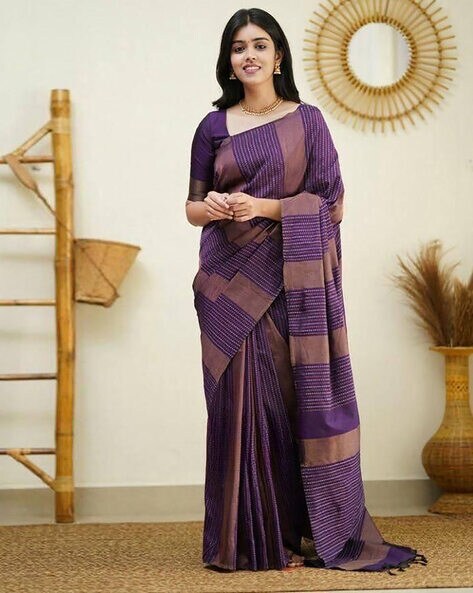 Ruby Purple Zari Woven Kanjivaram Saree – MySilkLove