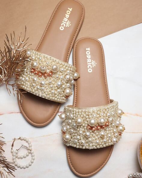 Amazon.com | Gold Beaded Sandals Women Back Open Jutti Indian Shoes Bridal  Sandals | Flats