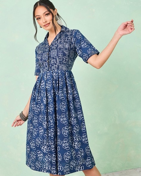 Women Tribal Print Fit and Flare Dress