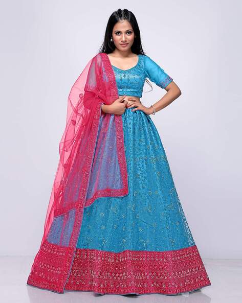 Buy Designer Sky Blue Lehenga Choli With Zari and Multiple Sequence  Embroidery Work for Woman Party Wear Lehenga Choli With Dupatta Online in  India - Etsy