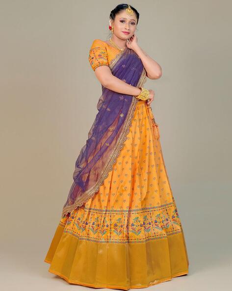 Embellished and Solid Pleating Style Zari Woven Banarasi Silk Semi-Sti –  Halfsaree-studio