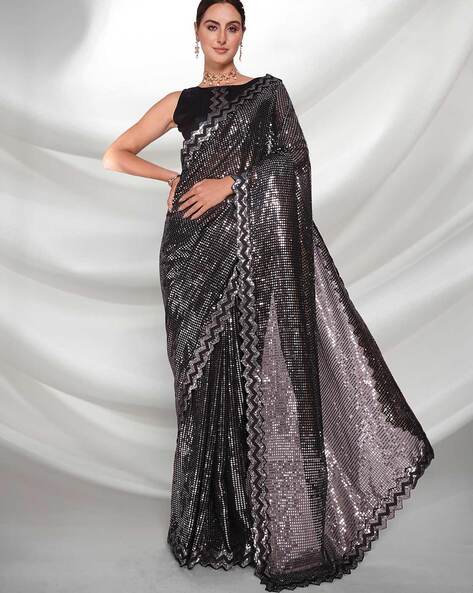 Buy) Miss Universe Black Designer Sequin Saree Online 2022