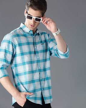 british club Men Windowpane Twill Checked Slim Fit Shirt-picture-45