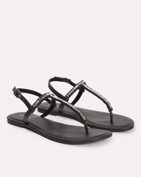 Buy Truffle Collection Black Suede Buckled Flat Sandals Online