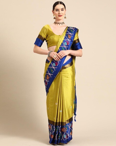 Buy Yellow Blue Saree Online In India - Etsy India