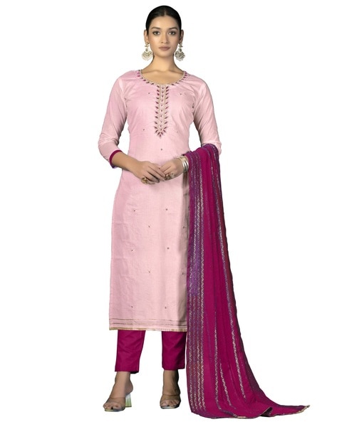 Women Embroidered Unstitched Dress Material Price in India