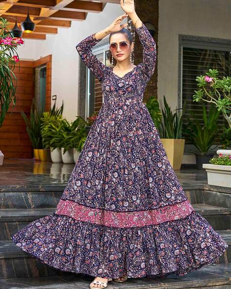 Georgette Floral Printed Gown at Rs 599/piece | Kurti in Surat | ID:  23369990455